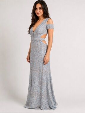 BCBGMaxAzria blue lace gown - cutout maxi dress, size 2